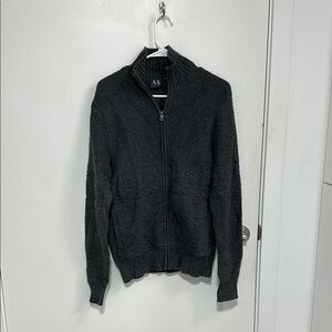 Armani Exchange Grey Zip Up Sweater with Ribbed Cuffs